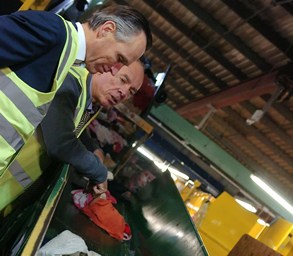 Lord de Mauley (left) meets Lawrence Barry (right) at his recycling firm LMB. (Photo: Rosalind Butt)